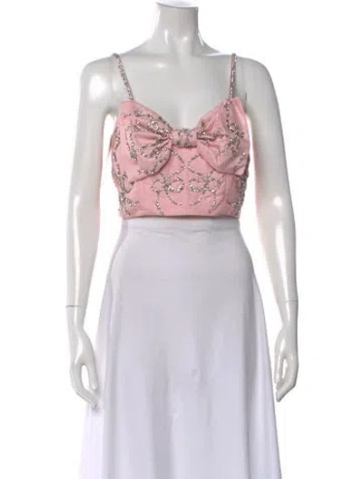 Pre-owned Loveshackfancy Floral Print Strapless Crop Top In Purple