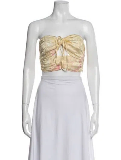 Pre-owned Loveshackfancy Floral Print Strapless Crop Top In Yellow
