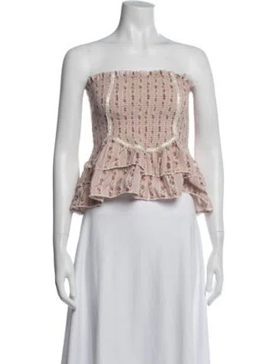 Pre-owned Loveshackfancy Floral Print Strapless Top