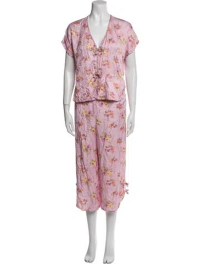 Pre-owned Loveshackfancy Floral Print Sweatpants In Pink