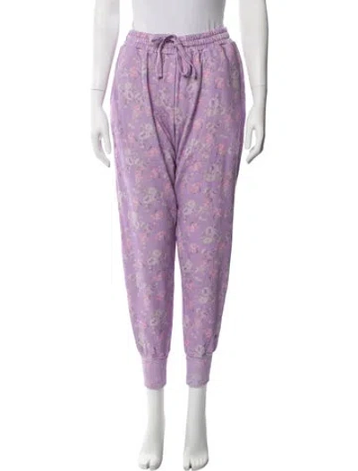 Pre-owned Loveshackfancy Floral Print Sweatpants In Purple