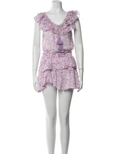 Pre-owned Loveshackfancy Floral Print Tassel Accents Skirt Set In Purple