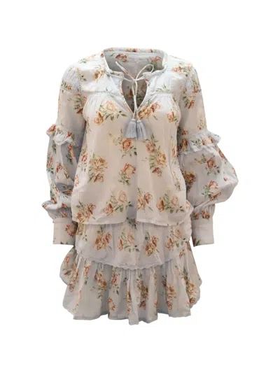 Pre-owned Loveshackfancy Floral-print Tassel-detail Blouse And Skirt Set In Blue