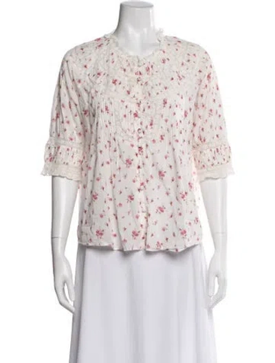 Pre-owned Loveshackfancy Floral Print Three-quarter Sleeve Blouse In Multi