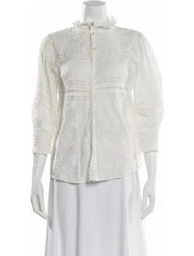 Pre-owned Loveshackfancy Floral Print Three-quarter Sleeve Blouse In Neutral