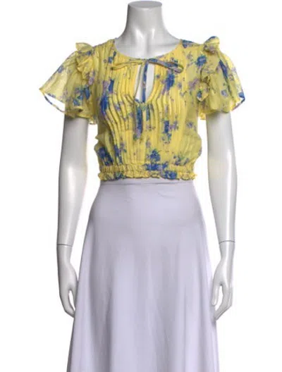 Pre-owned Loveshackfancy Floral Print Tie Neck Blouse In Blue