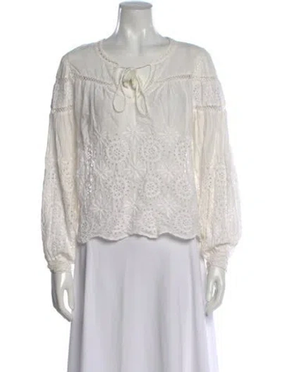 Pre-owned Loveshackfancy Floral Print Tie Neck Blouse In Gray