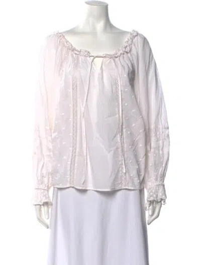 Pre-owned Loveshackfancy Floral Print Tie Neck Blouse In Neutrals