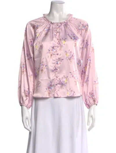 Pre-owned Loveshackfancy Floral Print Tie Neck Blouse In Pink
