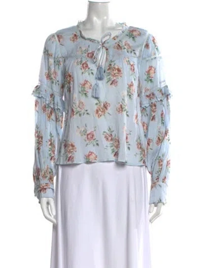 Pre-owned Loveshackfancy Floral Print Tie Neck Blouse In Pink