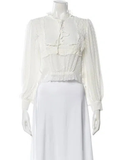Pre-owned Loveshackfancy Floral Print Tie Neck Blouse In White