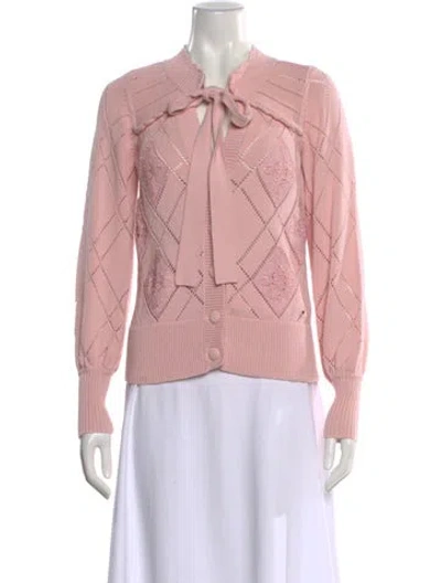 Pre-owned Loveshackfancy Floral Print Tie Neck Sweater In Pink