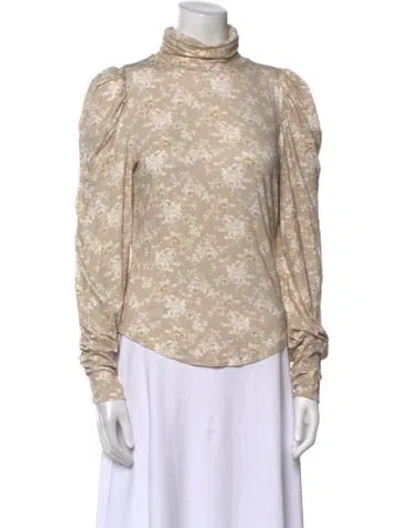 Pre-owned Loveshackfancy Floral Print Turtleneck Blouse In Neutral