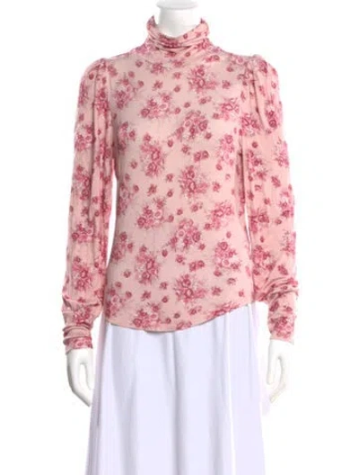 Pre-owned Loveshackfancy Floral Print Turtleneck Blouse In Pink