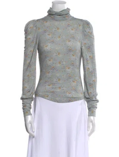 Pre-owned Loveshackfancy Floral Print Turtleneck Top In Blue