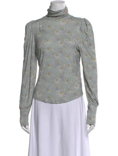 Pre-owned Loveshackfancy Floral Print Turtleneck Top In Blue