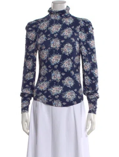 Pre-owned Loveshackfancy Floral Print Turtleneck Top In Blue