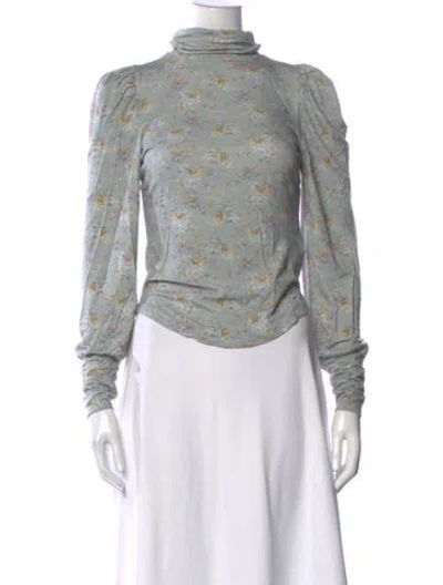 Pre-owned Loveshackfancy Floral Print Turtleneck Top In Blue