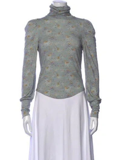 Pre-owned Loveshackfancy Floral Print Turtleneck Top In Blue