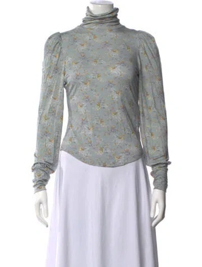 Pre-owned Loveshackfancy Floral Print Turtleneck Top In Blue