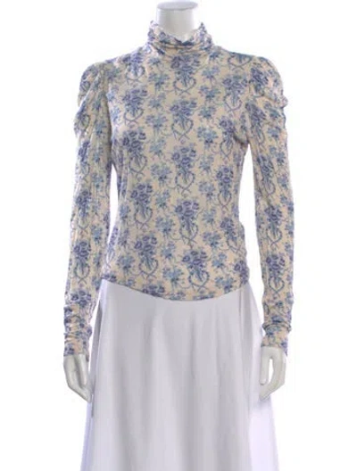 Pre-owned Loveshackfancy Floral Print Turtleneck Top In Neutral