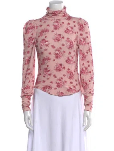 Pre-owned Loveshackfancy Floral Print Turtleneck Top In Pink