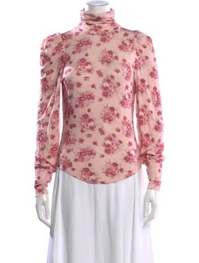 Pre-owned Loveshackfancy Floral Print Turtleneck Top In Pink