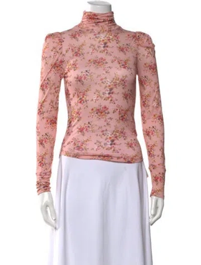 Pre-owned Loveshackfancy Floral Print Turtleneck Top In Pink