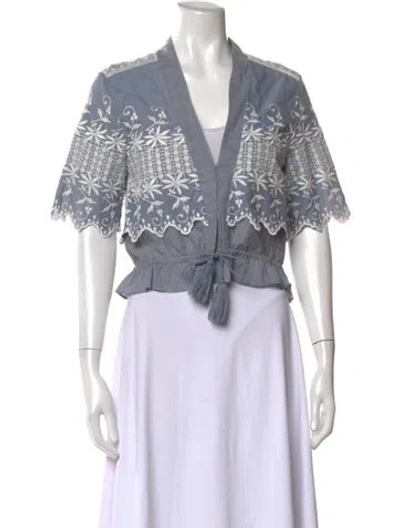 Pre-owned Loveshackfancy Floral Print V-neck Blouse In Blue