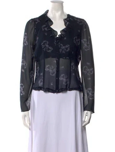 Pre-owned Loveshackfancy Floral Print V-neck Blouse In Blue