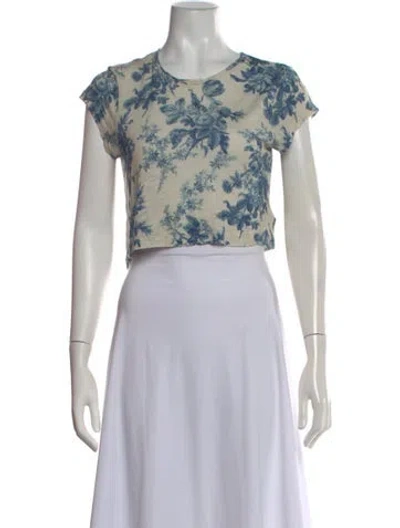 Pre-owned Loveshackfancy Floral Print V-neck Blouse In Blue