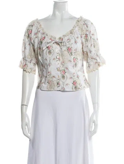Pre-owned Loveshackfancy Floral Print V-neck Blouse In Multi