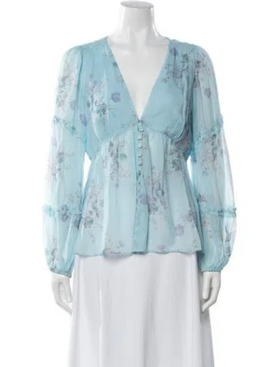 Pre-owned Loveshackfancy Floral Print V-neck Blouse In Multi
