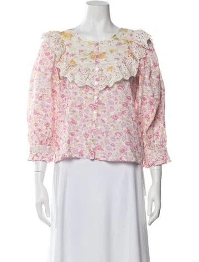 Pre-owned Loveshackfancy Floral Print V-neck Blouse In Multi