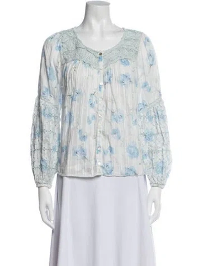 Pre-owned Loveshackfancy Floral Print V-neck Blouse In Multi