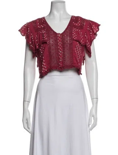 Pre-owned Loveshackfancy Floral Print V-neck Blouse In Multicolor