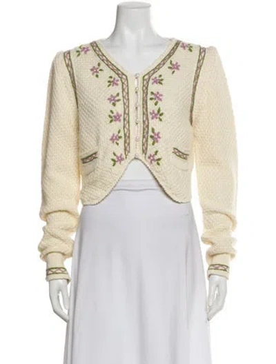 Pre-owned Loveshackfancy Floral Print V-neck Blouse In Neutral