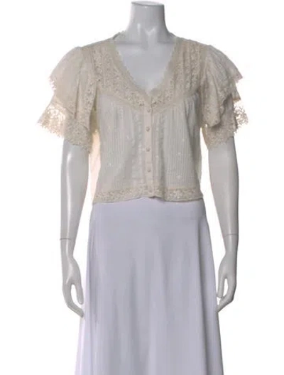 Pre-owned Loveshackfancy Floral Print V-neck Blouse In Neutral