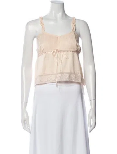 Pre-owned Loveshackfancy Floral Print V-neck Blouse In Neutral
