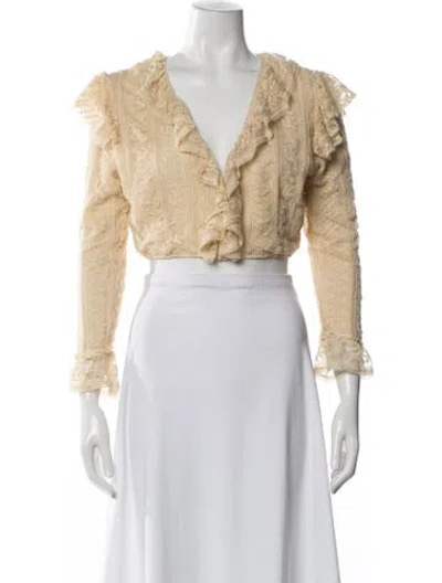 Pre-owned Loveshackfancy Floral Print V-neck Blouse In Neutral
