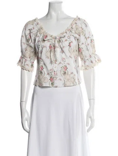 Pre-owned Loveshackfancy Floral Print V-neck Blouse In Neutral