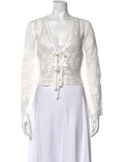 Pre-owned Loveshackfancy Floral Print V-neck Blouse In Neutrals