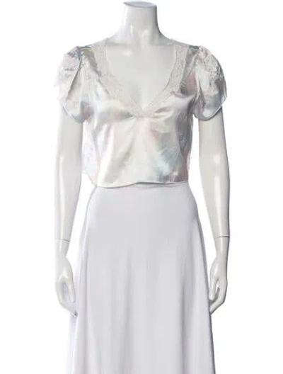 Pre-owned Loveshackfancy Floral Print V-neck Blouse In Neutrals