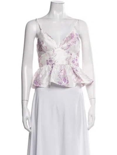 Pre-owned Loveshackfancy Floral Print V-neck Blouse In Neutrals