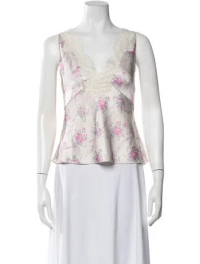 Pre-owned Loveshackfancy Floral Print V-neck Blouse In Neutrals