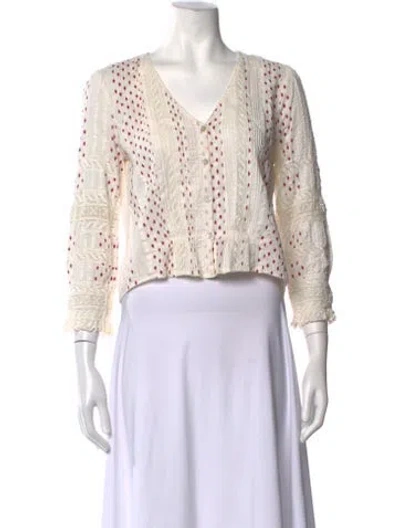 Pre-owned Loveshackfancy Floral Print V-neck Blouse In Neutrals