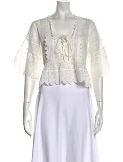 Pre-owned Loveshackfancy Floral Print V-neck Blouse In Neutrals
