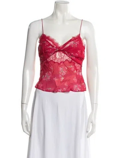 Pre-owned Loveshackfancy Floral Print V-neck Blouse In Pink