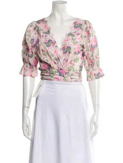 Pre-owned Loveshackfancy Floral Print V-neck Blouse In Pink