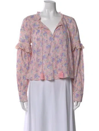 Pre-owned Loveshackfancy Floral Print V-neck Blouse In Pink